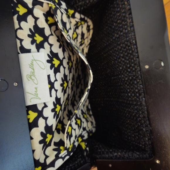 Vera Bradley Black Woven Clutch with Floral Accents and Wooden Handle - Picture 4 of 4